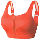 Sport-BH in großen Größen, orange, mit Reißverschluss vorne. Ideal für Fitness, hoher Tragekomfort, stützende Passform. Perfekt für aktive Frauen.