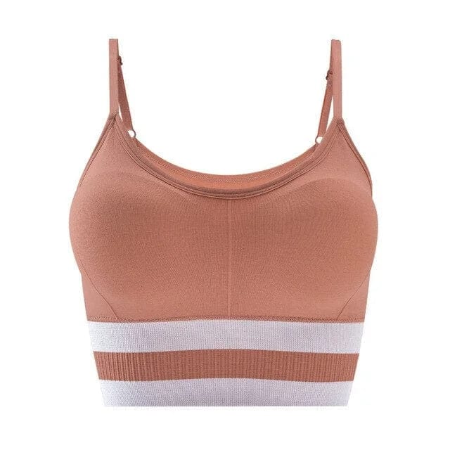Sport-BH mit Trägern in Orange, nahtloses Design, ideal für Fitness und Yoga. Atmungsaktiv, elastisch, bietet optimalen Halt und Komfort.