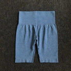 Blaue Sporthose im Radsport-Schnitt, nahtloses Design, ideal für Fitness und Yoga. Hochwertige Materialien, bequem und atmungsaktiv.
