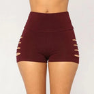 Damen Sporthose mit Schlitzen, rotweinfarben, hohe Taille, elastisch, atmungsaktiv, ideal für Fitness, Yoga und Freizeitaktivitäten.
