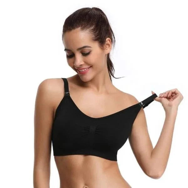 Sportlicher schwarzer Still-BH für Damen, nahtlos und bequem, ideal für Sport und Alltag. Perfekte Passform, atmungsaktiv und stützend.