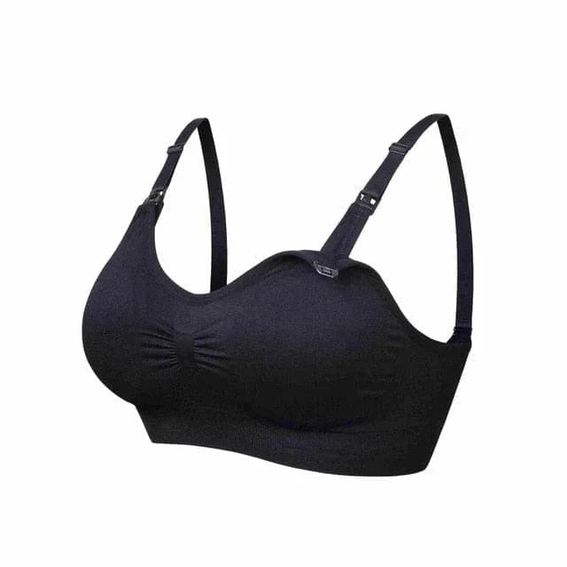 Sportlicher Still-BH in Schwarz, nahtlos und verstellbar, ideal für Komfort und Unterstützung beim Stillen. Perfekt für aktive Mütter.