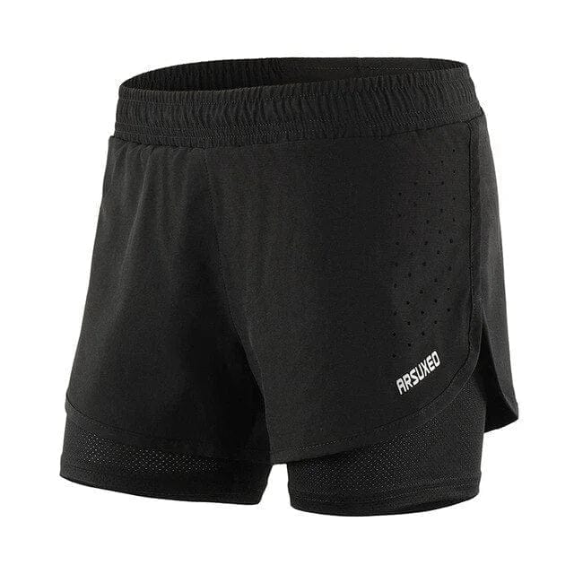 Schwarze Sportshorts mit engen Beinen, atmungsaktivem Material und elastischem Bund, ideal für Fitness und Laufen. Größe XS verfügbar.