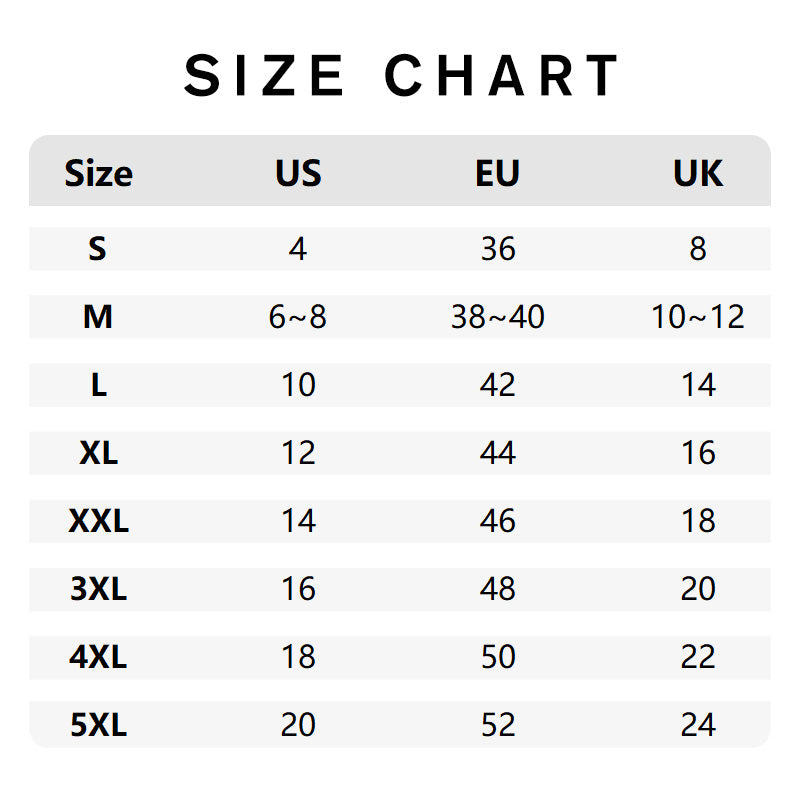 Größentabelle für Kleidung: US, EU, UK Größenvergleich. Ideal für Mode, Bekleidung, Online-Shopping. Größen: S bis 5XL.