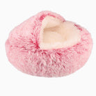 Rosa flauschiges Haustierbett, beruhigend, rund, Plüsch, für Katzen und kleine Hunde.