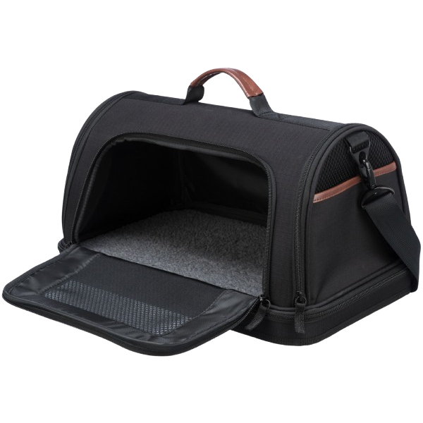 Trixie Airline-Tasche Gate 53408, schwarze Transporttasche für Haustiere, ideal für Flugreisen, mit Netzfenster und Tragegriff.