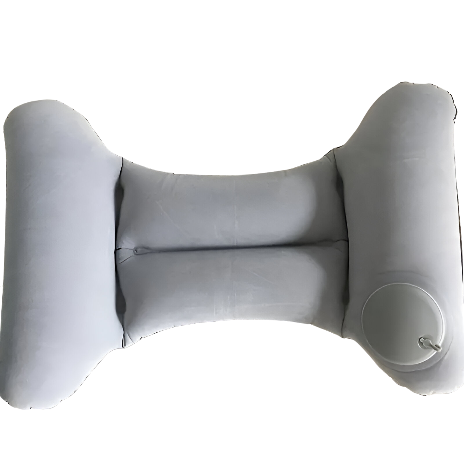 Graues aufblasbares Reisekissen, ergonomisch, Nackenkissen, tragbar, bequem, für Flugreisen.