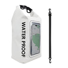 Wasserdichter Beutel mit Handyfach, weiß, für Outdoor-Aktivitäten, mit abnehmbarem Trageriemen.