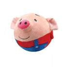Kuscheltier Schwein in Rot-Blau, rund und weich. Perfektes Plüschtier für Kinder, ideal als Geschenk. Hochwertiges, niedliches Design.