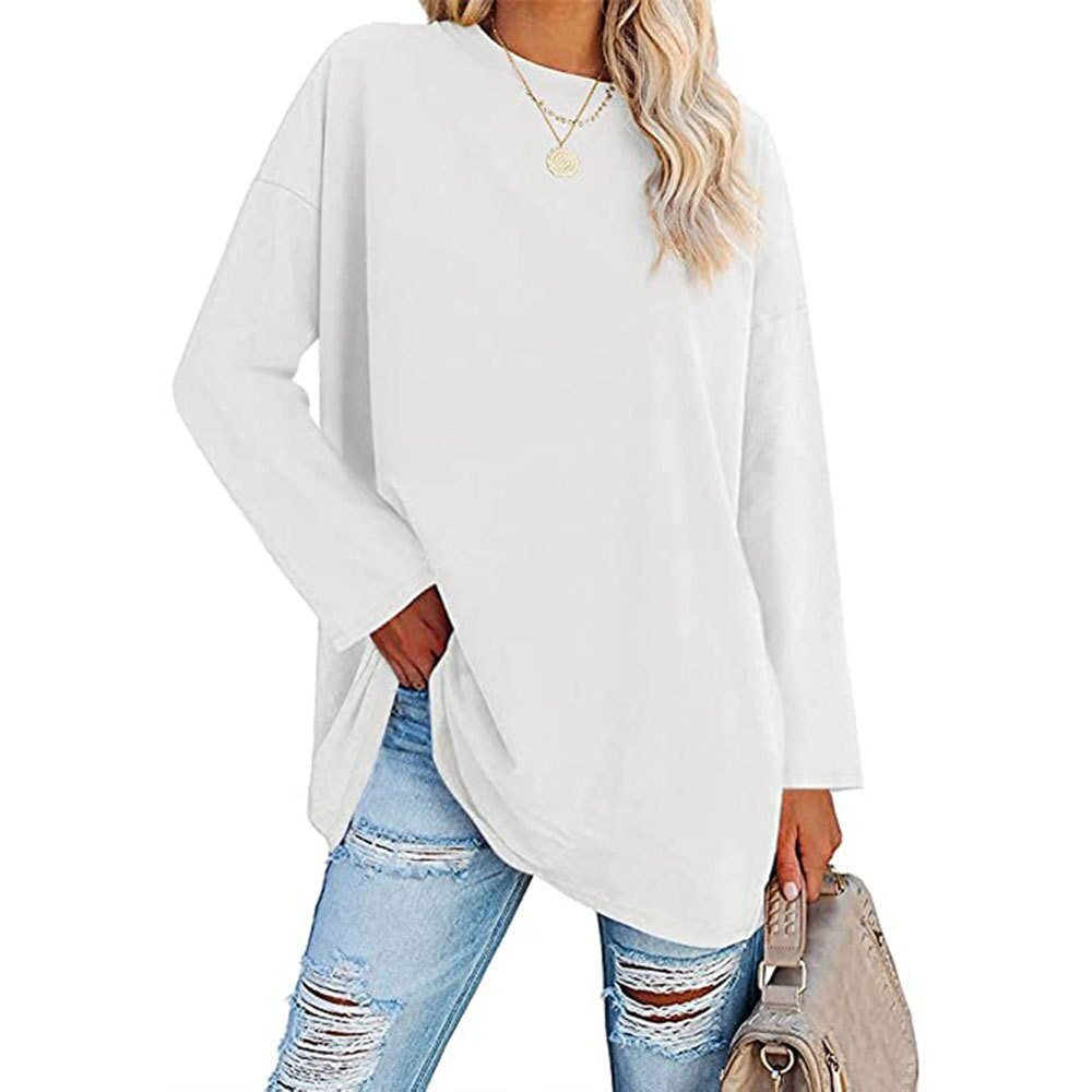 Damen Langarmshirt in Weiß, lässig und bequem, ideal für Freizeitoutfits. Perfekt kombinierbar mit Jeans für einen modischen Look.