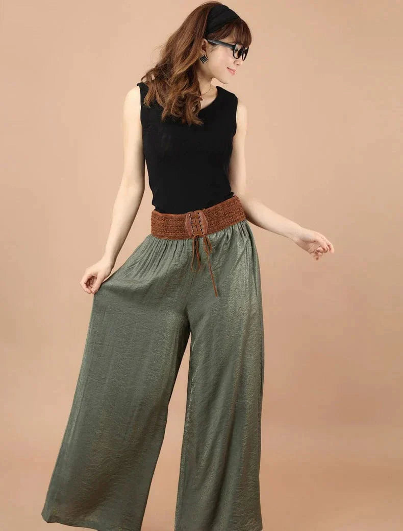 Damenhose mit hoher Taille und Schnürung, weite Vintage-Hosenbeine, ideal für modische Outfits. Perfekt für New Berlin Mode-Liebhaber.