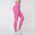 Damen Sportleggings in Pink, nahtlos, ideal für Fitnessstudio und Yoga. Hoher Bund, atmungsaktiv, elastisch. Perfekt für Workout und Freizeit.