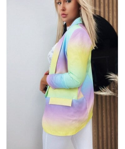 Bunte Damenjacke mit langen Ärmeln, Tie-Dye-Design, modisch und stilvoll. Perfekt für trendige Outfits und farbenfrohe Looks.